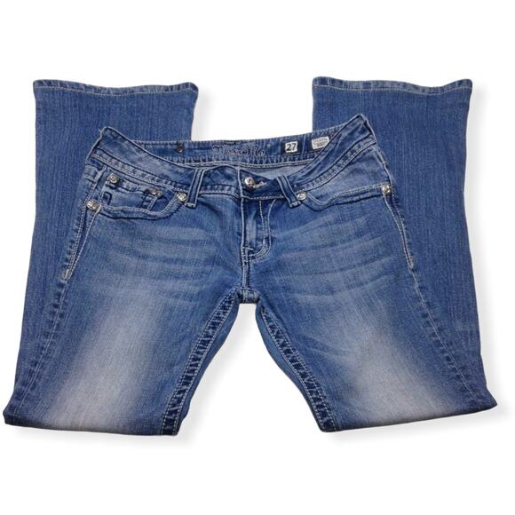 Miss Me Medium Wash Embellished Fleur De Lis Bootcut Jeans 27 - Picture 4 of 10